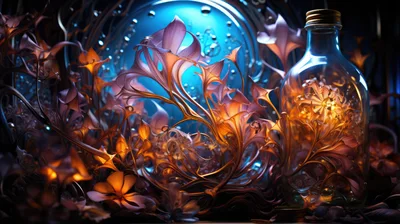 Glowing Floral Fantasy Inside A Glass Bottle