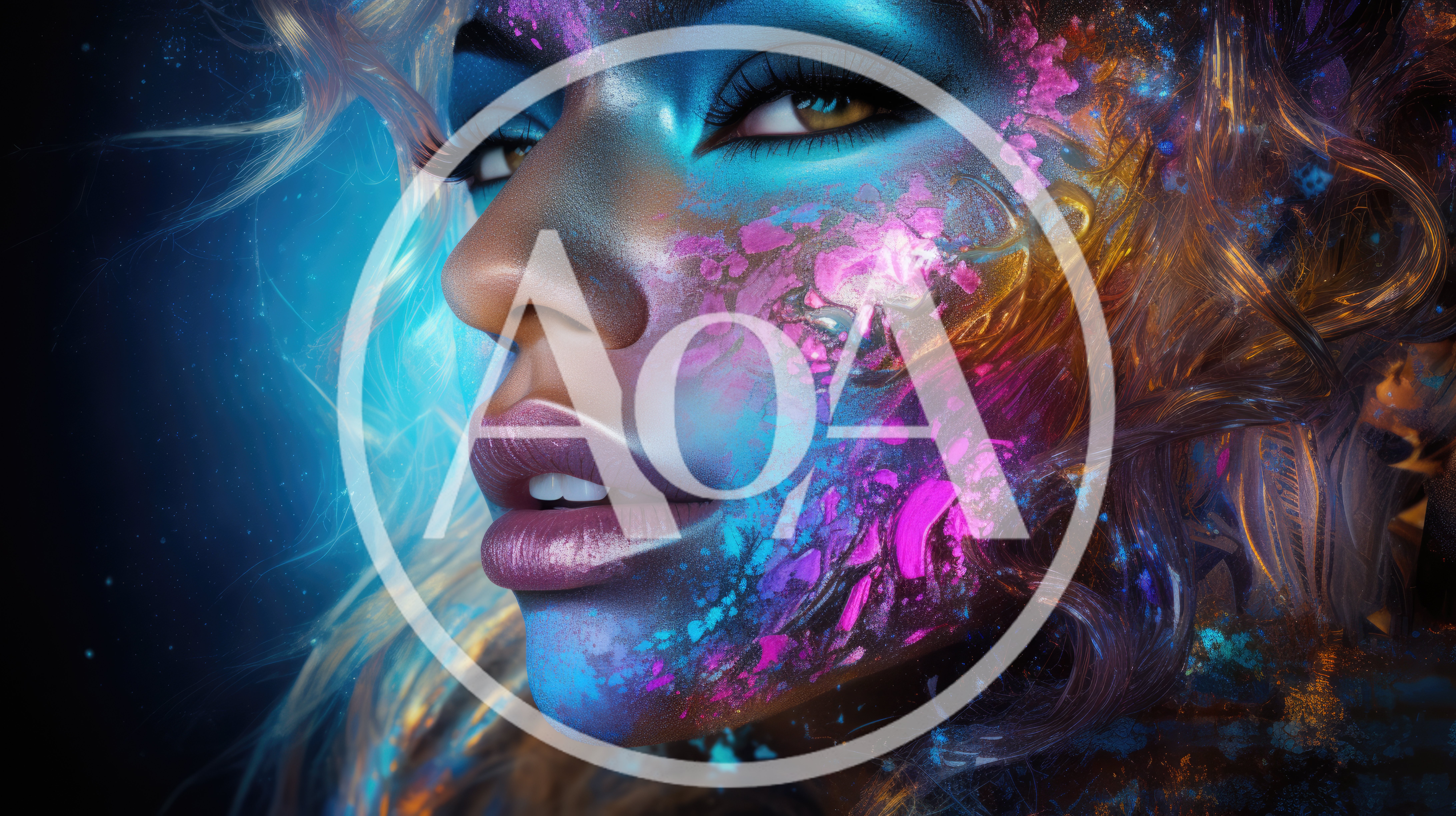 Surreal Portrait Of A Woman With Neon Floral Makeup
