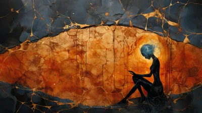 Surreal Silhouette Of A Woman In A Golden Void