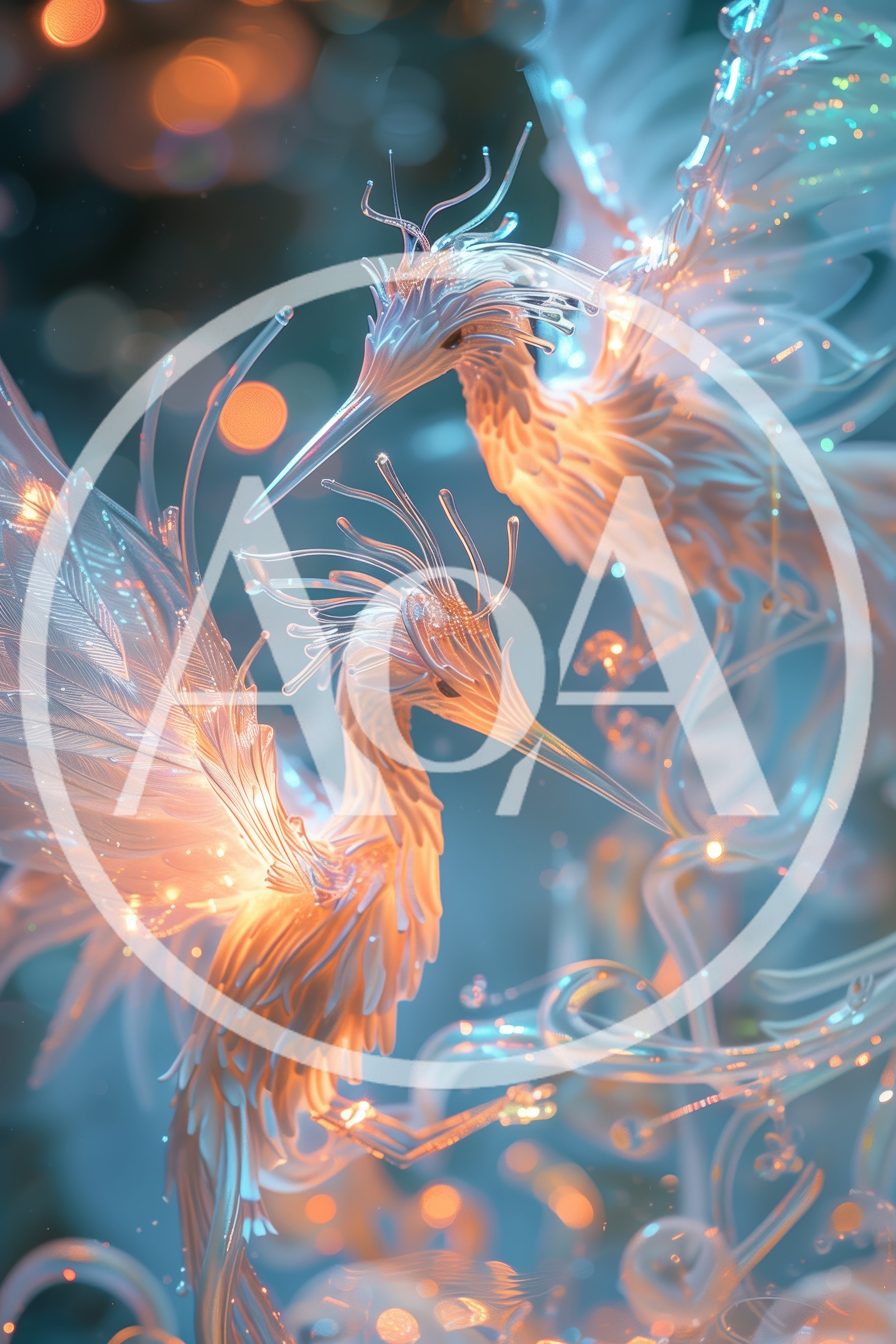 Ethereal Glass Birds In A Dreamy Glowing Atmosphere