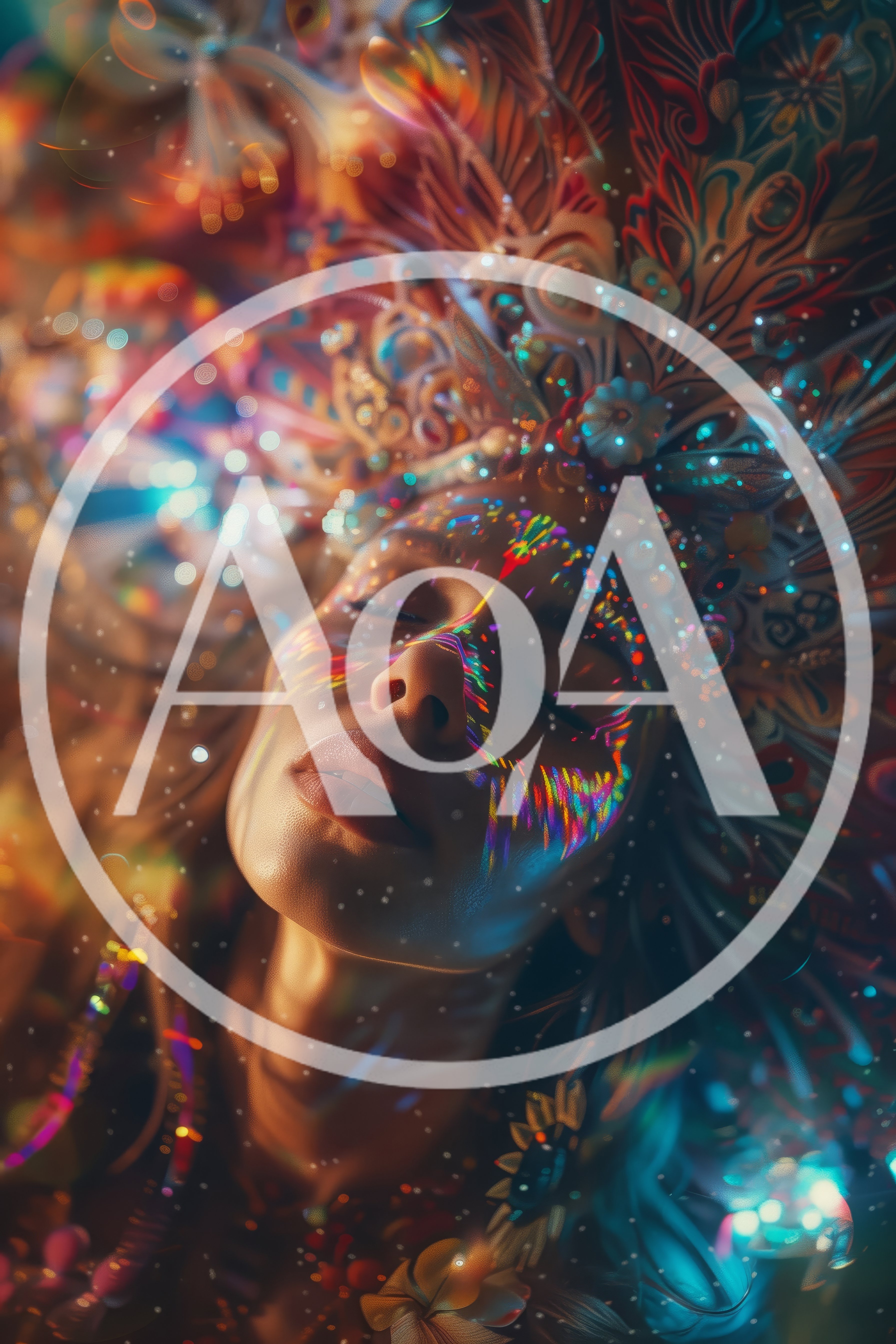 Ethereal Woman With Ornate Headdress And Rainbow Light