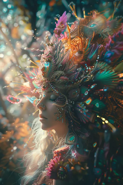 Ethereal Woman Wearing Ornate Floral And Crystal Headdress