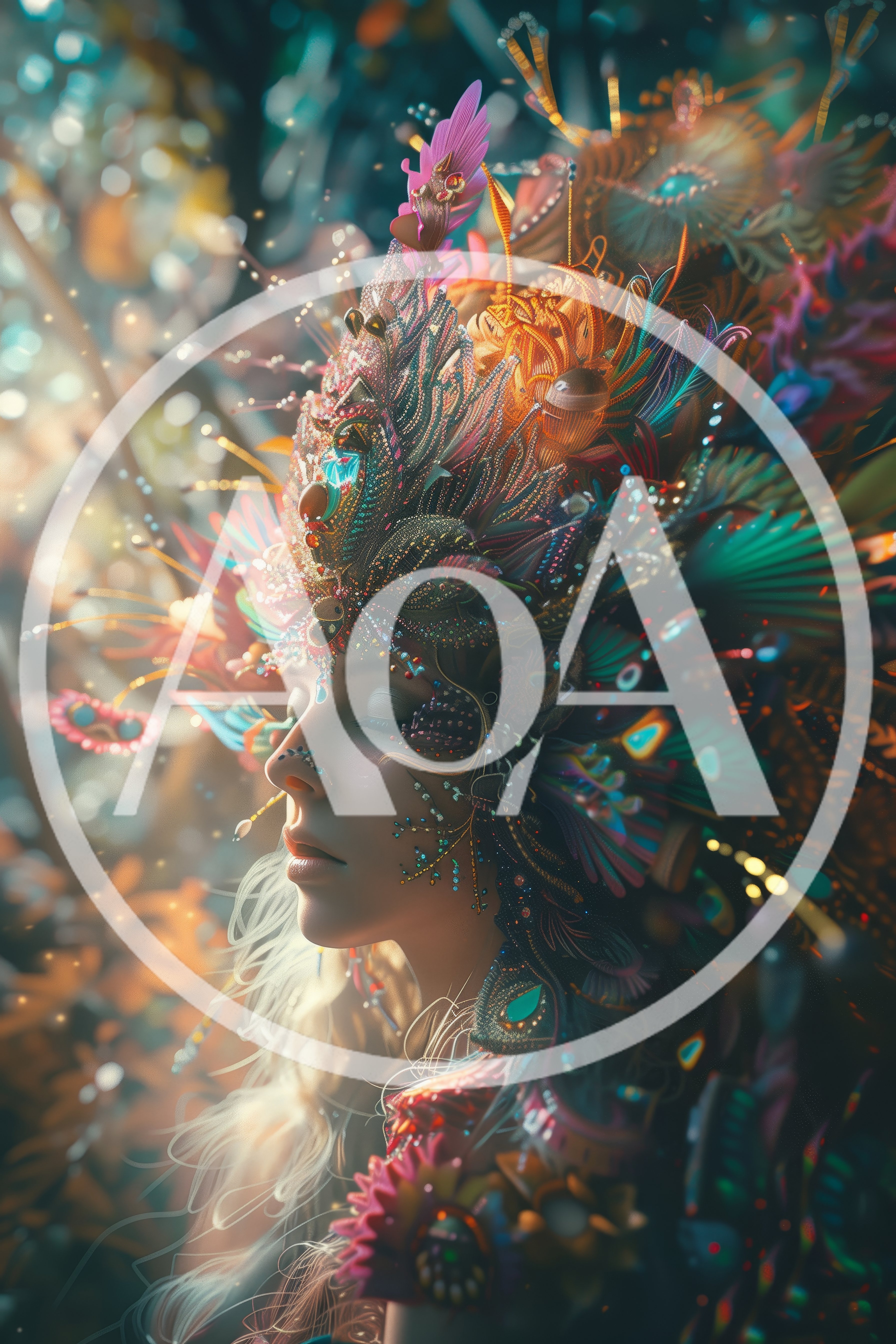 Ethereal Woman Wearing Ornate Floral And Crystal Headdress