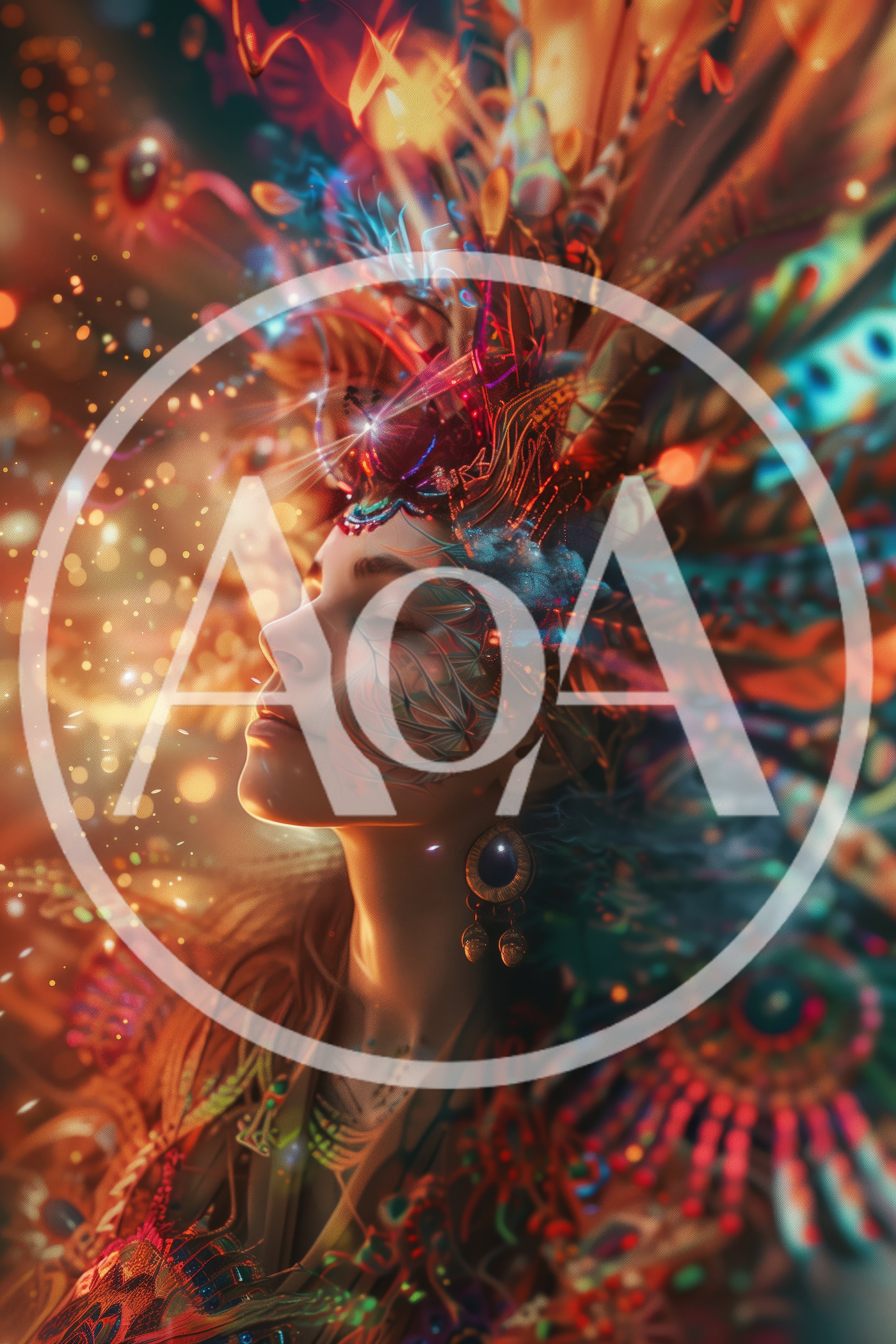 Ethereal Woman With Ornate Tribal Headdress And Glowing Particles