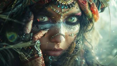 Close Up Portrait Of A Woman With Tribal Makeup