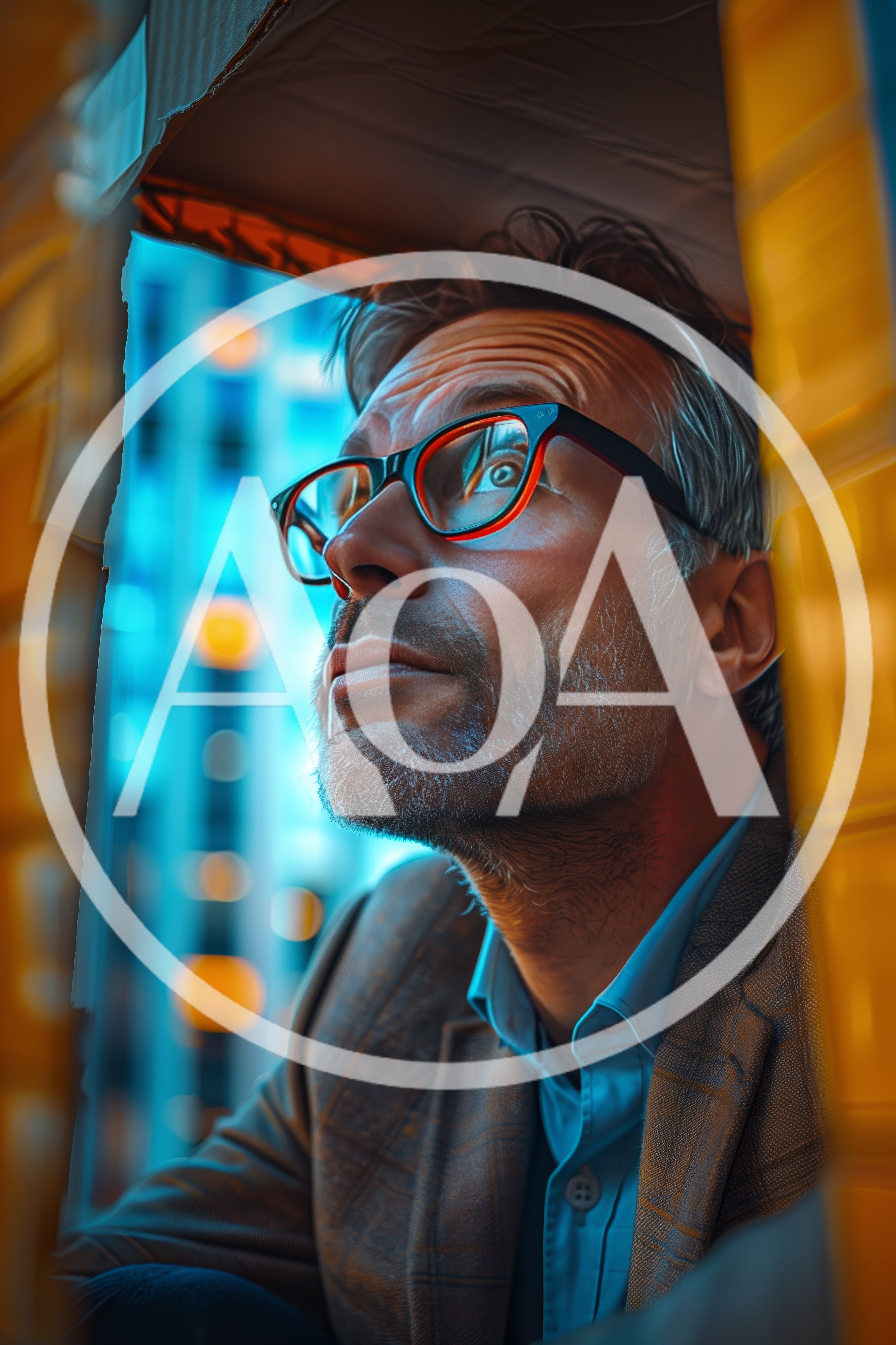 Middle Aged Man Looking Up Through Window