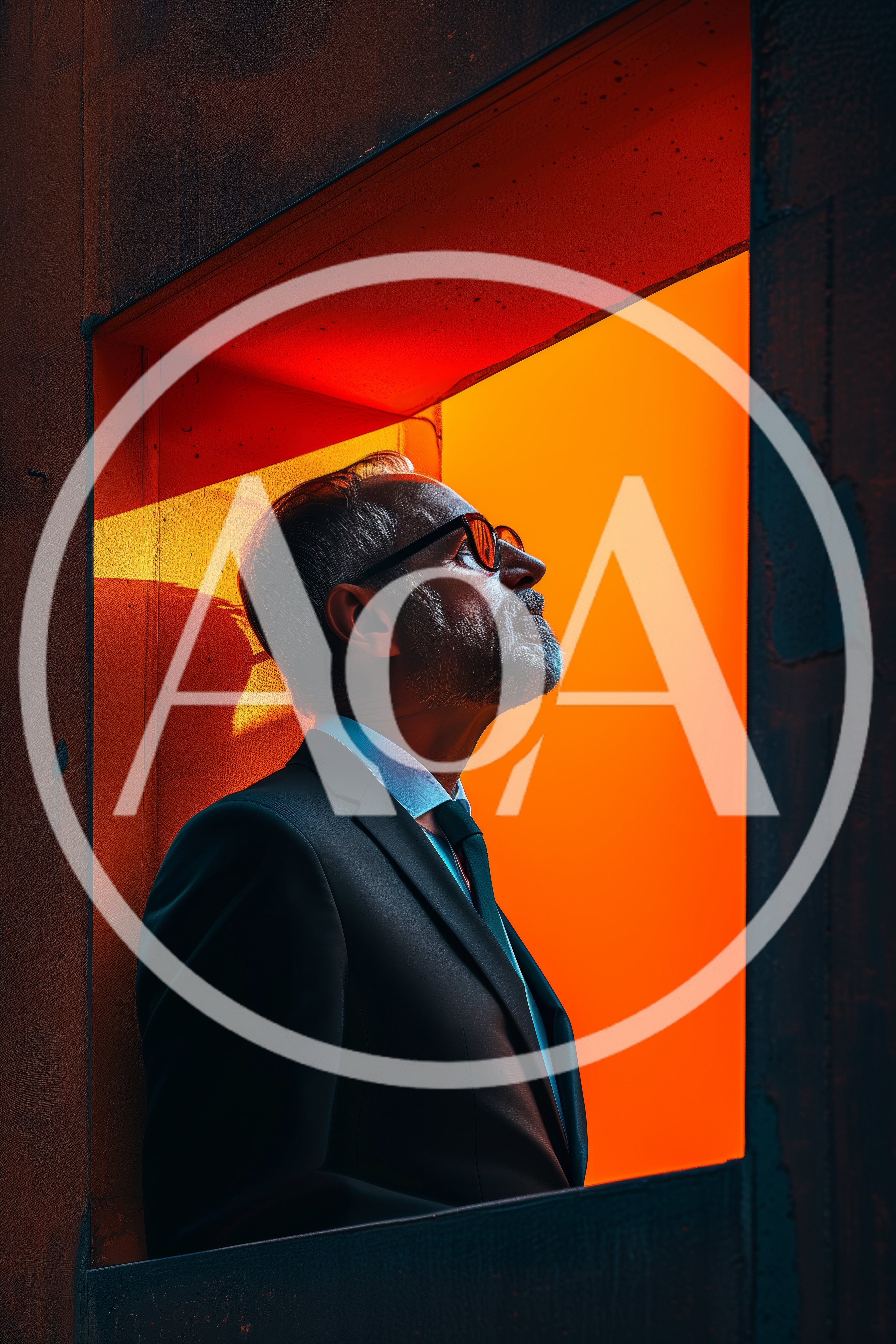 Mature Businessman Looking Up In Orange Light