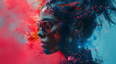Abstract Portrait Of A Woman With Colorful Paint Splatters