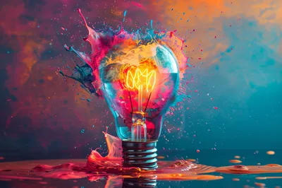 Light Bulb Exploding With Vibrant Colorful Paint Splashes