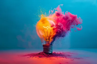 Light Bulb Exploding With Vibrant Pink Smoke