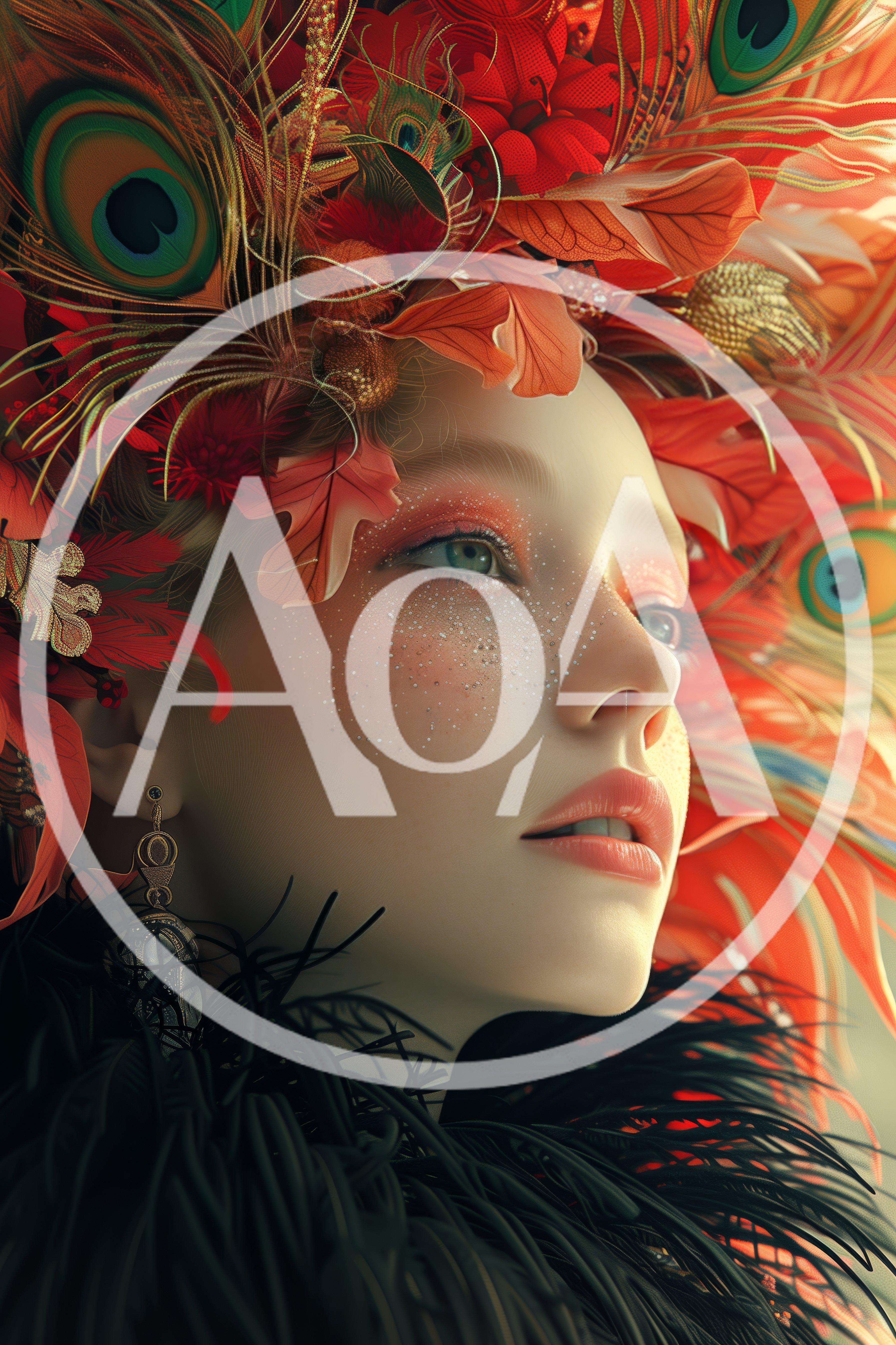 Portrait Of A Woman With Peacock Feather Headdress