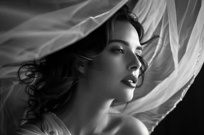 Portrait Of A Beautiful Woman With Flowing Fabric