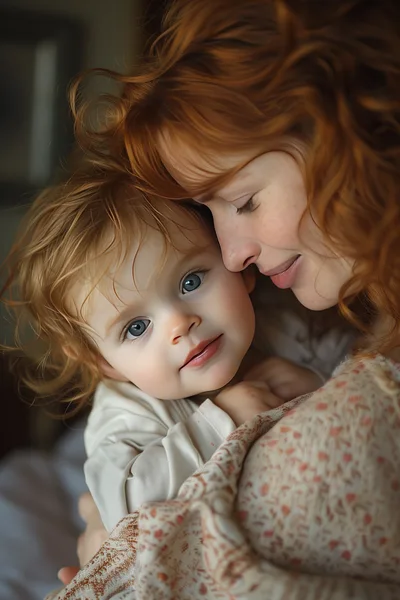 Mother Holding Her Young Redheaded Child