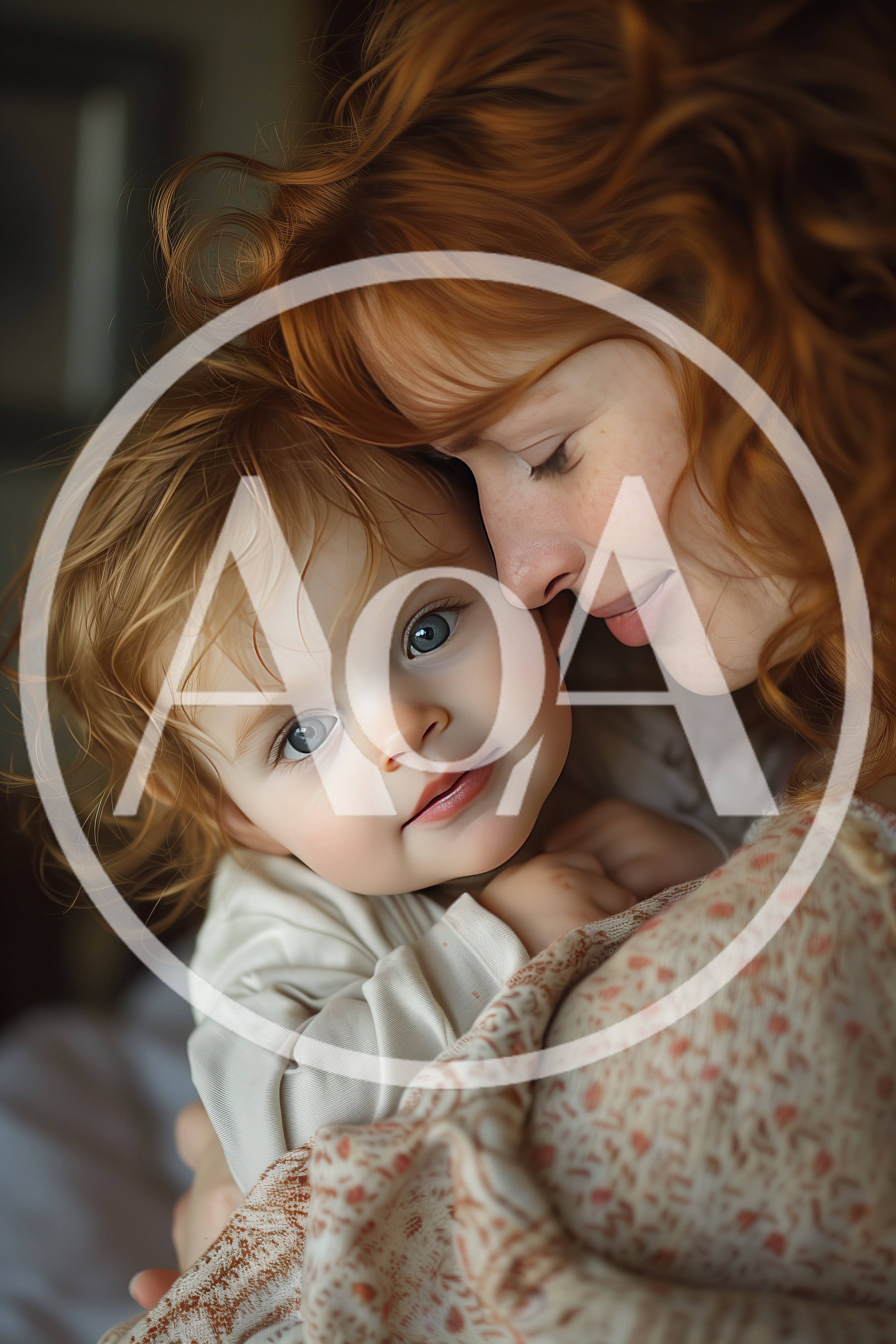 Mother Holding Her Young Redheaded Child