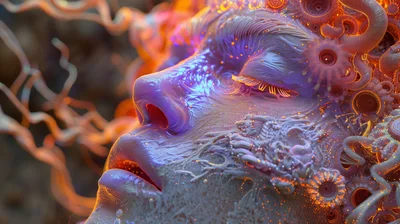 Surreal Digital Portrait Of A Cybernetic Human Face