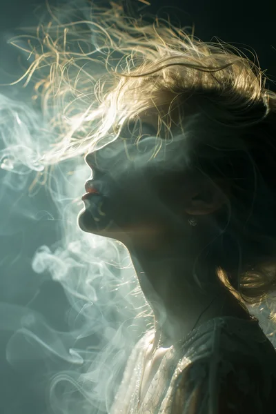 Ethereal Woman Profile Surrounded By Wispy Smoke