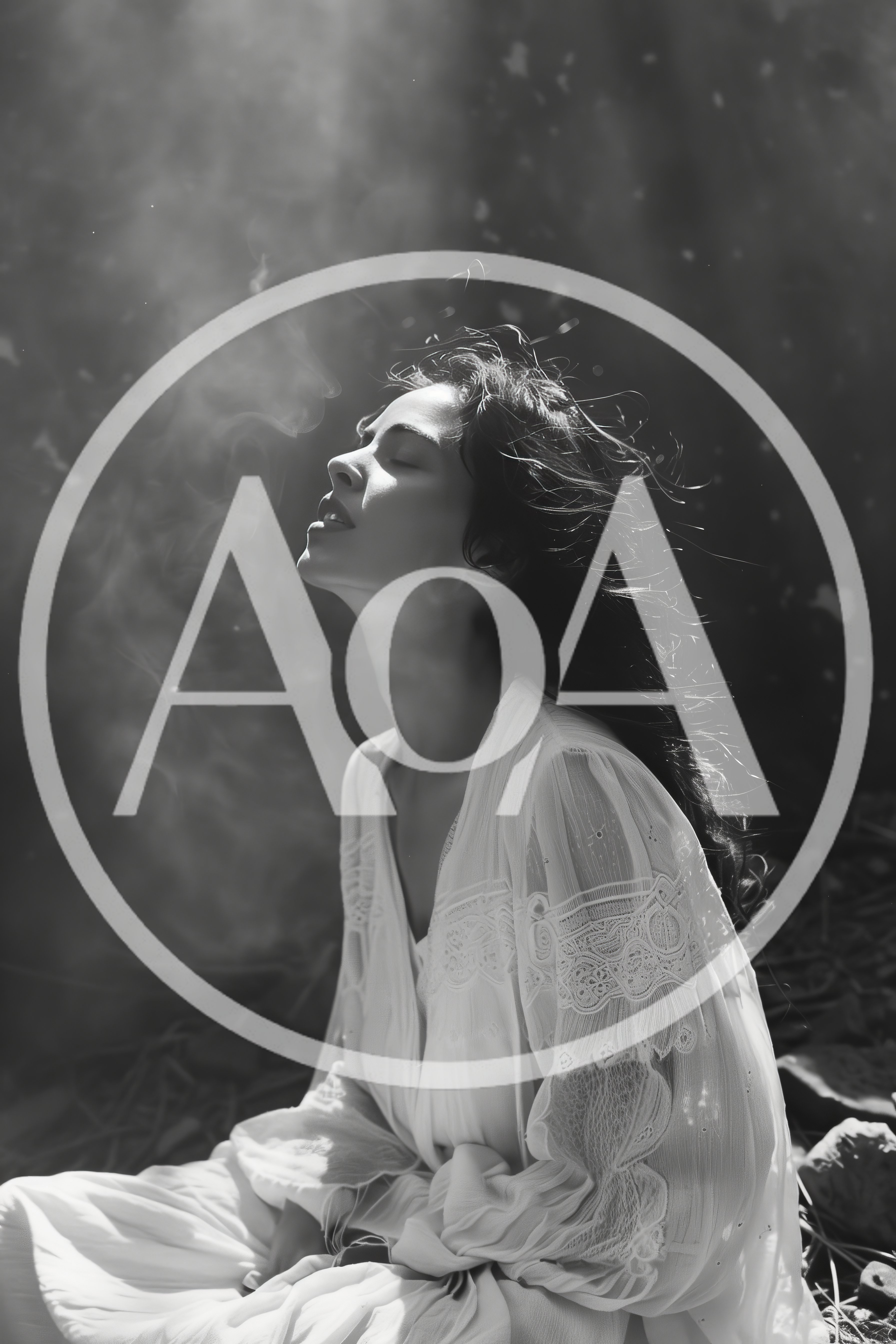 Woman In White Dress Sitting In Ethereal Smoke