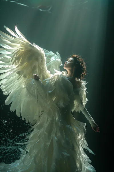 Ethereal Angel Figure With Large White Wings