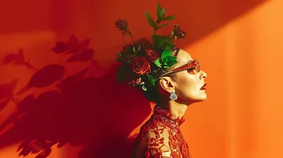 Fashion Portrait Of A Woman With Floral Headpiece