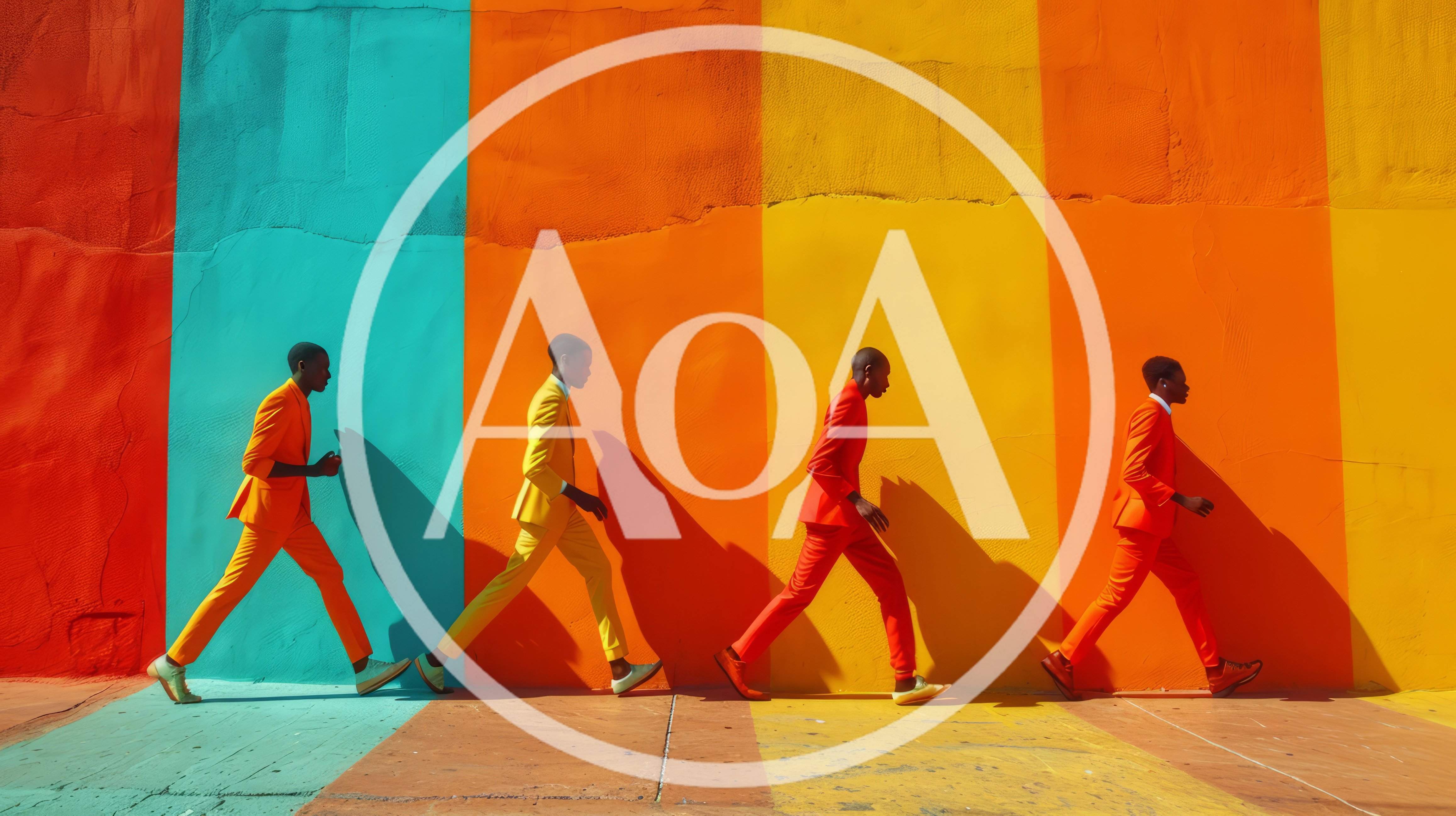 Four Men In Colorful Suits Walking In Profile