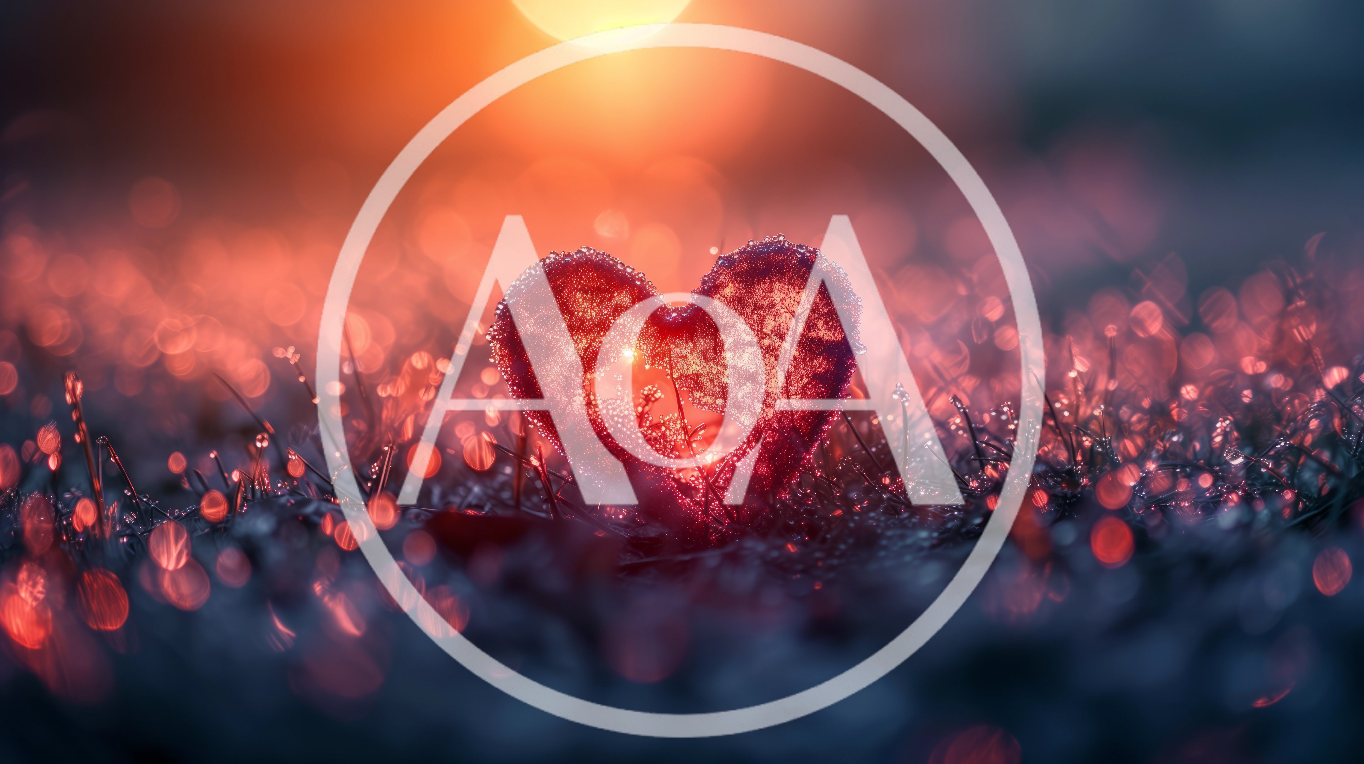 Glowing Red Heart Shape In Dewy Grass