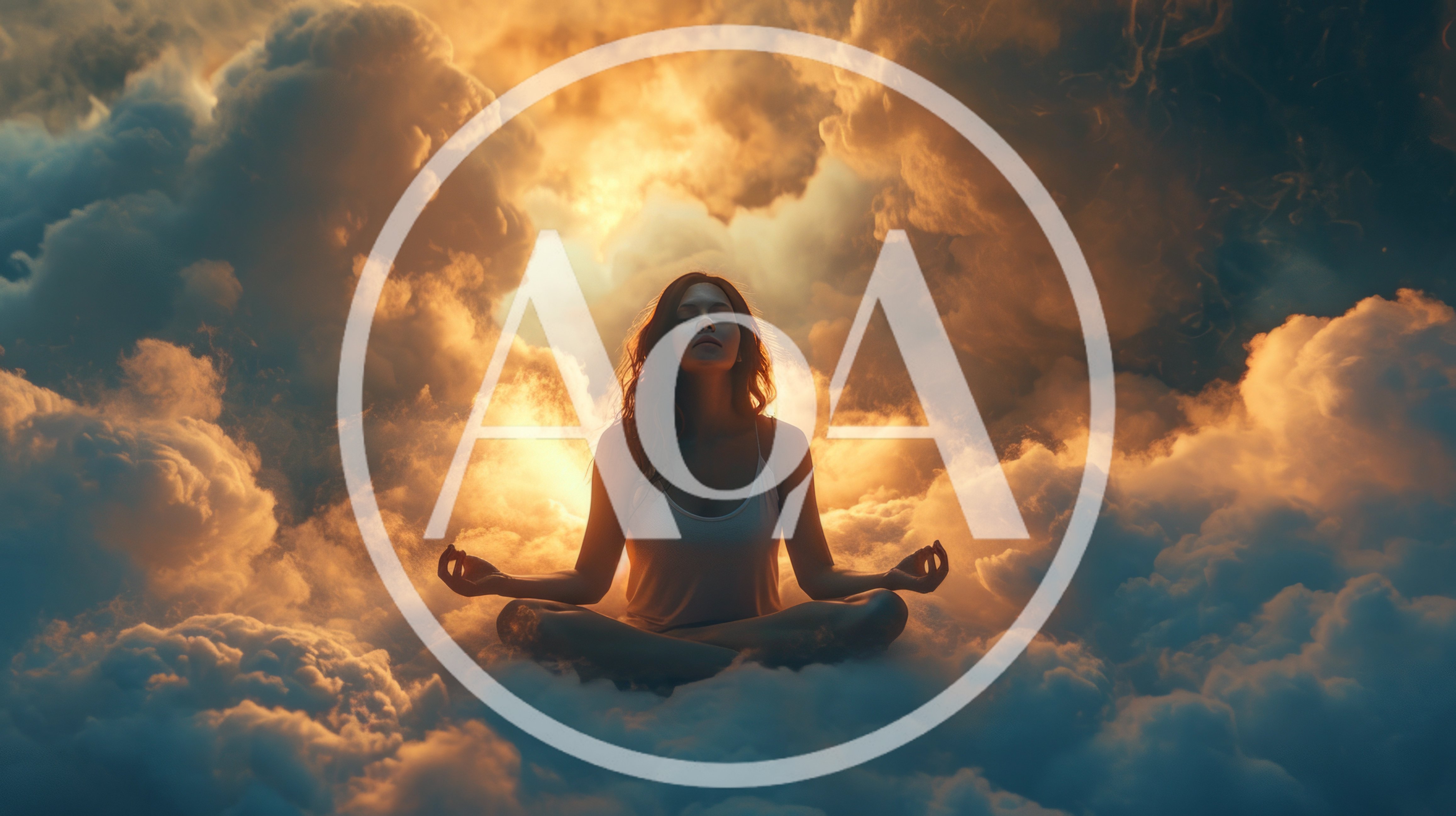 Woman Meditating In Clouds At Sunset