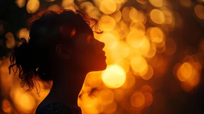 Silhouette Of A Woman Against Golden Bokeh Background