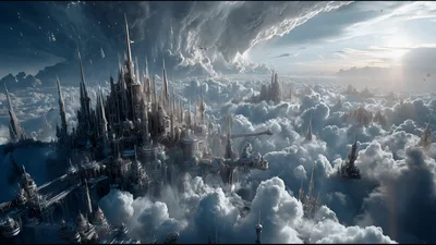 Fantasy Floating Castle Above The Clouds