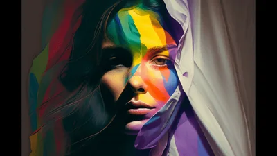Portrait Of A Woman With Abstract Colorful Face Paint