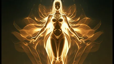 Ethereal Golden Goddess Figure With Radiant Energy Aura