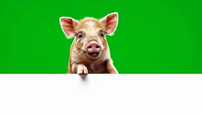 Cute Piglet Leaning Over A Blank White Sign