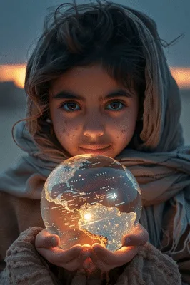 Young Girl Holding A Glowing Earth Globe