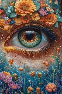 Surreal Close Up Eye Surrounded By Vibrant Floral Elements