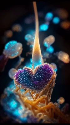 Abstract Bioluminescent Heart Shape In Microscopic Environment