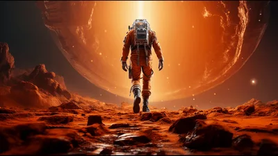 Astronaut Walking Across The Surface Of Mars