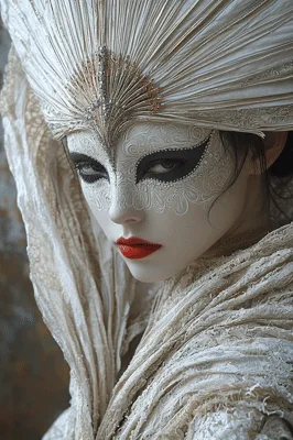 Portrait Of A Woman In Elaborate Venetian Masquerade Costume