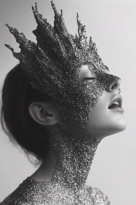 Woman Wearing Intricate Metallic Glitter Face Mask
