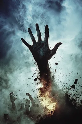 Zombie Hand Reaching Out From Dark Smoky Ground