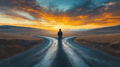 Person Standing At A Fork In The Road