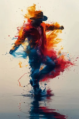Abstract Cowboy Dancing In Vibrant Paint Splatter Art