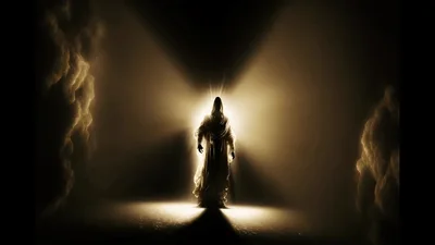 Glowing Figure Standing In A Dark Cloud Tunnel