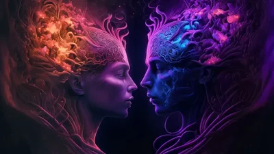Surreal Digital Art Of Two Faces Facing Each Other