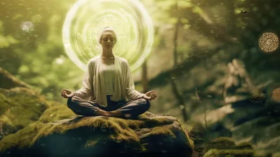 Woman Meditating In A Serene Forest Setting