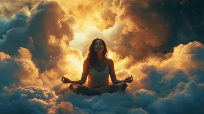 Woman Meditating In A Dreamy Cloudscape
