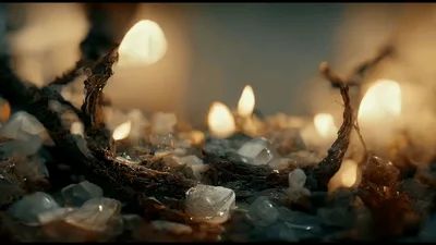 Close Up Of Glowing Crystals And Dark Twigs