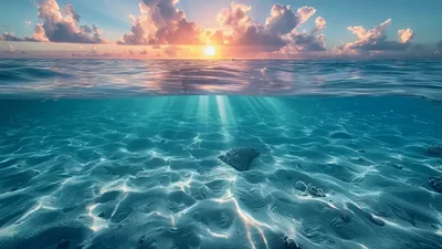 Split Level View Of Tropical Ocean Sunset