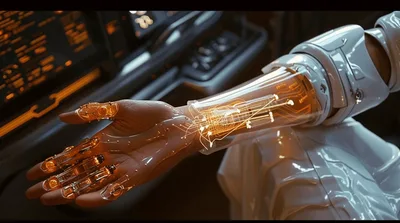 Futuristic Cyborg Hand With Glowing Internal Circuitry