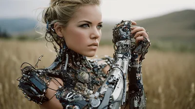 Cyborg Woman With Intricate Mechanical Prosthetic Arm