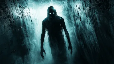 Eerie Shadowy Figure Standing In A Dark Corridor