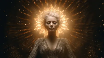 Ethereal Goddess With Radiant Golden Halo